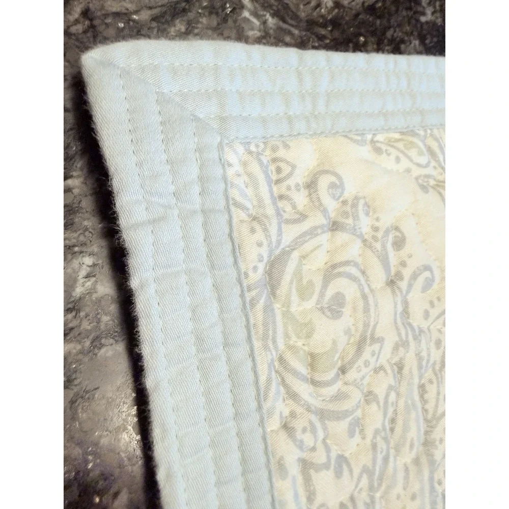 Company Store King Coverlet 2 Shams Set Blue Sage Paisley Cotton Quilt VTG